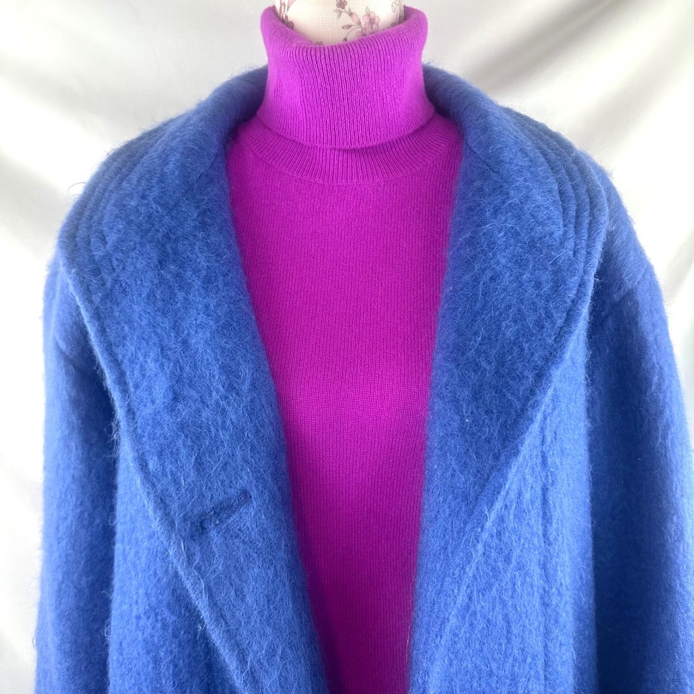 Vintage Mohair Coat Blue Oversized Fuzzy Wool Blend Statement Jacket 80s USA 14 - Picture 6 of 17